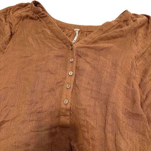 Free People / NWT Batwing Rustic Orange Brown V-neck Button Shirt Fall - Picture 6 of 10